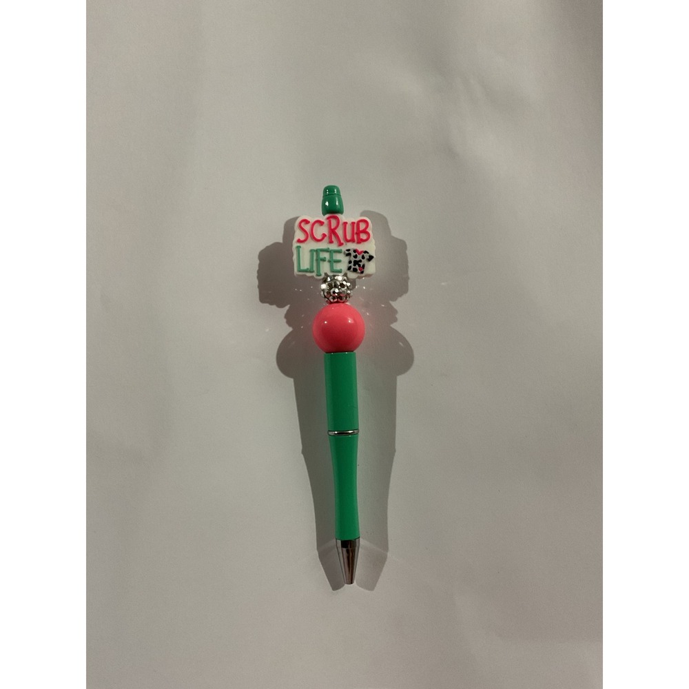 Scrub Life Beaded Pen Green Pink Nurse Medical Professional Gift Cow Print Heart